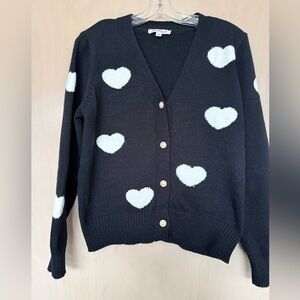 Nanette Lepore Black Cardigan with White Heart Design